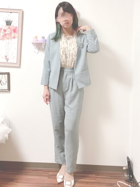 「ミントグリーン」｜「アイテム（ノーカラージャケット）」を使った、yukaさん（レディース・155cm）の春コーディネート