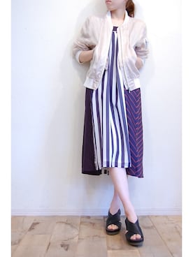 「ストライプスカート」｜「アイテム（ブルゾン）」を使った、chaosbohemiaさん（レディース・156cm）の春コーディネート