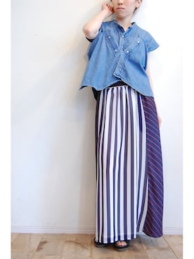 「ダンガリーシャツ」｜「アイテム（サンダル）」を使った、chaosbohemiaさん（レディース・156cm）の春コーディネート