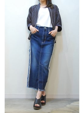 「アイテム（デニムスカート）」を使った、chaosbohemiaさん（レディース・156cm）の夏コーディネート