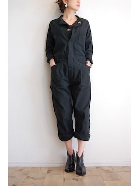 「RehersalL（リハーズオール）のアイテム（つなぎ/オールインワン）」を使った、chaosbohemiaさん（レディース・165cm）の秋コーディネート