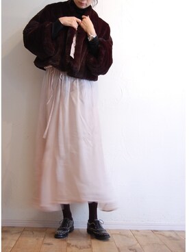 「キュプラ」｜「アイテム（ノーカラージャケット）」を使った、chaosbohemiaさん（レディース・165cm）の冬コーディネート