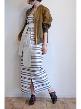 「ベアトップ」｜「アイテム（ブルゾン）」を使った、chaosbohemiaさん（レディース・156cm）の春コーディネート