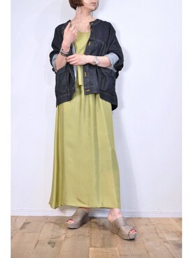 「キュプラ」｜「アイテム（デニムジャケット）」を使った、chaosbohemiaさん（レディース・165cm）の夏コーディネート