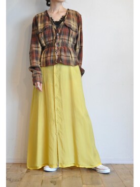 「ネルシャツ」｜「アイテム（ノーカラージャケット）」を使った、chaosbohemiaさん（レディース・165cm）の秋コーディネート