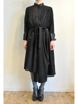 「アシンメトリー」｜「アイテム（シャツワンピース）」を使った、chaosbohemiaさん（レディース・155cm）の冬コーディネート