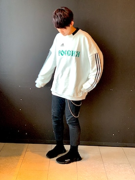 「Gosha Rubchinskiy（ゴーシャラブチンスキー）のアイテム（スウェット）」を使った、のなか しょうごさん（メンズ・173cm）の夏コーディネート