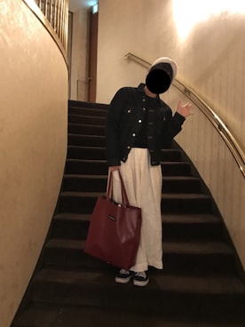 「袴パンツ」｜「アイテム（デニムジャケット）」を使った、ﾌﾟﾚｲﾘｨさん（レディース・163cm）の春コーディネート
