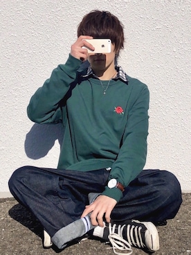 「H&M（エイチ・アンド・エム）のアイテム（スウェット）」を使った、RiKu.さん（メンズ・171cm）の冬コーディネート