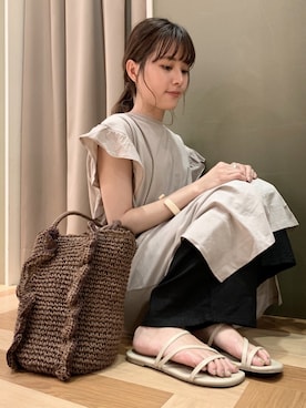 「ペーパーバッグ」｜「アイテム（その他）」を使った、marinaさん（レディース・158cm）の夏コーディネート