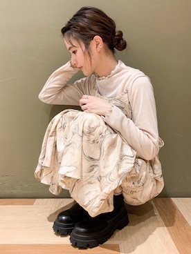「Green　Parks（グリーンパークス）のアウトメローロックハイネックカットインナー＊（Tシャツ/カットソー）」を使った、marinaさん（レディース・158cm）の秋コーディネート