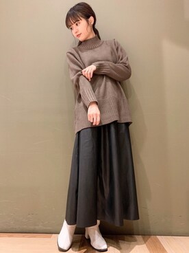 「レザースカート」｜「アイテム（その他）」を使った、marinaさん（レディース・158cm）の秋コーディネート