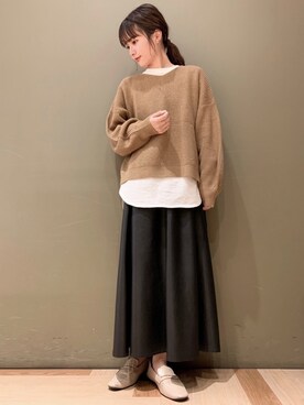 「レザースカート」｜「アイテム（その他）」を使った、marinaさん（レディース・158cm）の秋コーディネート