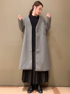 「Vネック」｜「アイテム（その他アウター）」を使った、marinaさん（レディース・158cm）の冬コーディネート
