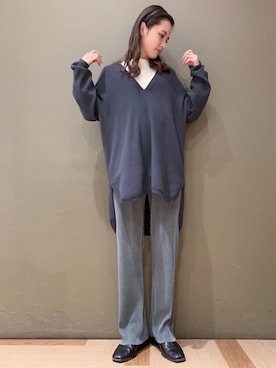 「サテンパンツ」｜「アイテム（その他）」を使った、marinaさん（レディース・158cm）の冬コーディネート