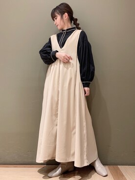 「ELENCARE DUE（エレンカーレデュエ）のアイテム（ジャンパースカート）」を使った、marinaさん（レディース・158cm）の冬コーディネート