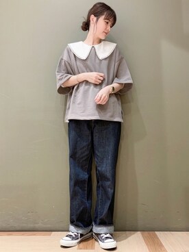 「アイテム（付け襟、ホワイト系）」を使った、marinaさん（レディース・158cm）の春コーディネート