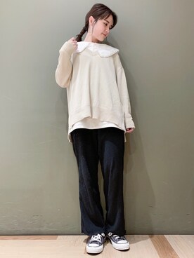 「アイテム（付け襟、ホワイト系）」を使った、marinaさん（レディース・158cm）の春コーディネート