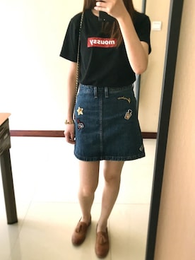 「Guess（ゲス）のアイテム（スカート）」を使った、Keichanさん（レディース・164cm）の春コーディネート