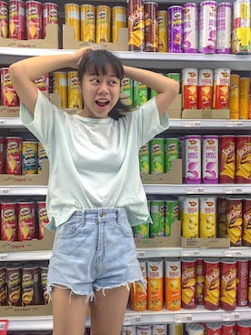 「Lulus（-）のアイテム（パンツ）」を使った、MGさん（レディース・163cm）の夏コーディネート