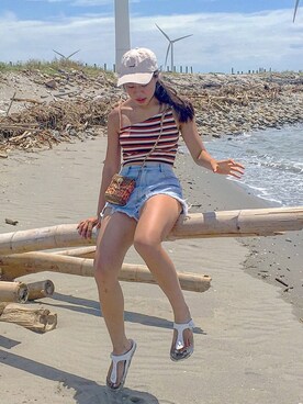 「AIRWALK（エアウォーク）のアイテム（ビーチサンダル）」を使った、MGさん（レディース・163cm）の夏コーディネート