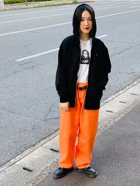 「X-girl（エックスガール）のWIDE TAPERED PANTS（その他パンツ）」を使った、Emiruさん（レディース・165cm）の秋コーディネート