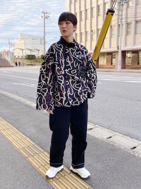 「X-girl（エックスガール）のWIDE TAPERED PANTS（その他パンツ）」を使った、Emiruさん（レディース・165cm）の秋コーディネート