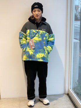 「X-girl（エックスガール）のWIDE TAPERED PANTS（その他パンツ）」を使った、Emiruさん（レディース・165cm）の冬コーディネート