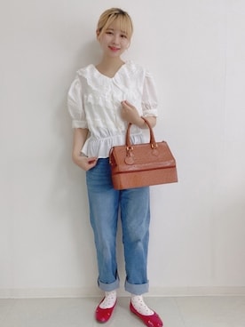 「Samansa Mos2 blue」｜「アイテム（バレエシューズ）」を使った、𝙼 𝙸 𝚈 𝚄さん（レディース・158cm）の春コーディネート
