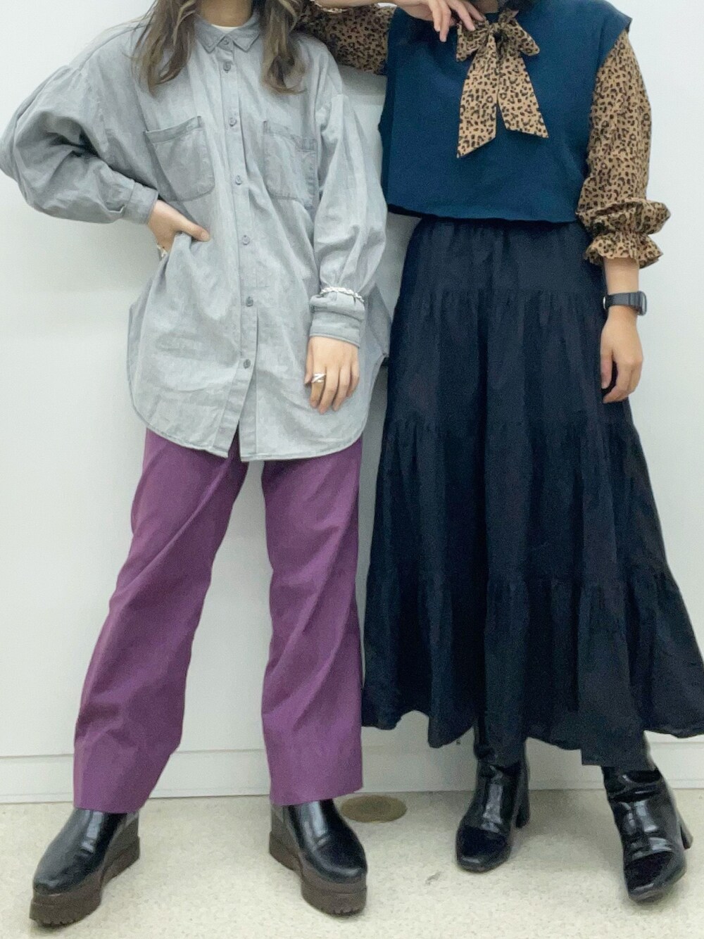 「オトナカジュアル、シンプルコーデ、カラーパンツ、シャツスタイル、ベスト、ブラウス、ひょう柄、いいね、save、フォローお願いします🤑、着回しコーデ、スカート」｜「jouetieのアイテム（パンツ、パープル系）」を使った、実　夢さん（レディース・160cm）の春コーディネートの1枚目の写真