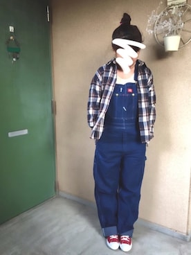 「コンバース ハイカット」｜「アイテム（オールインワン・サロペット）」を使った、+K*さん（レディース・153cm）の秋コーディネート