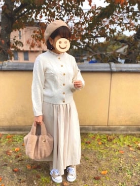 「消えそうな色コーデ」｜「アイテム（ハンチング/ベレー帽）」を使った、+K*さん（レディース・153cm）の秋コーディネート