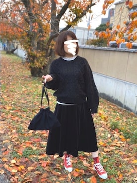 「ベロアスカート」｜「アイテム（その他）」を使った、+K*さん（レディース・153cm）の冬コーディネート