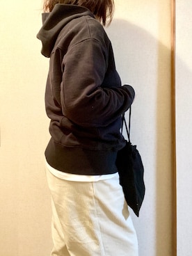 「AMERICAN HOLIC（アメリカンホリック）のフード付裏毛プルオーバー（パーカー）」を使った、+K*さん（レディース・153cm）の冬コーディネート