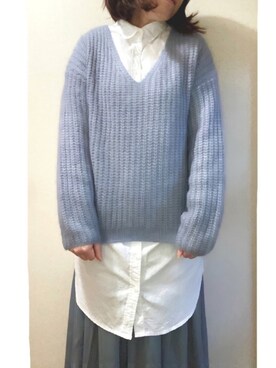 「ブルーニット」｜「アイテム（その他）」を使った、+K*さん（レディース・153cm）の冬コーディネート