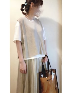 「ベスト×Tシャツ」｜「アイテム（その他）」を使った、+K*さん（レディース・153cm）の夏コーディネート