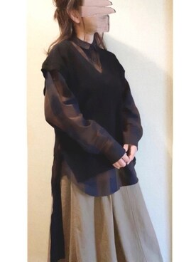 「ニットベスト」｜「アイテム（PC・スマホグッズ/家電）」を使った、+K*さん（レディース・153cm）の秋コーディネート