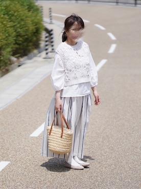 「ストライプスカート」｜「アイテム（その他）」を使った、+K*さん（レディース・153cm）の春コーディネート