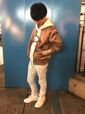 「HARE（ハレ）のアイテム（MA-1）」を使った、身長なくてもオシャレを楽しみたいさん（メンズ・163cm）の冬コーディネート