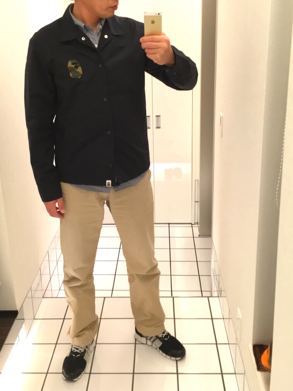 「A BATHING APE、UNIQLO、adidas originals」｜「A BATHING APEのアイテム（ブルゾン、ブラック系）」を使った、流山ＲＥＤＳさん（メンズ・180cm）の冬コーディネートの1枚目の写真