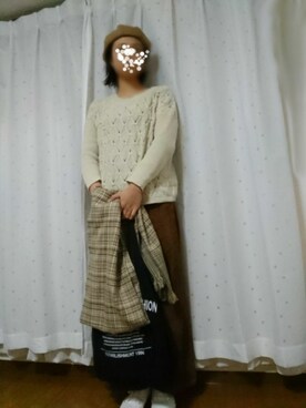 「雑貨屋(Blue Bluet)+リメイクのベレー帽（ハンチング/ベレー帽、ブラウン系）」を使った、しーさん（レディース・167cm）の秋コーディネート