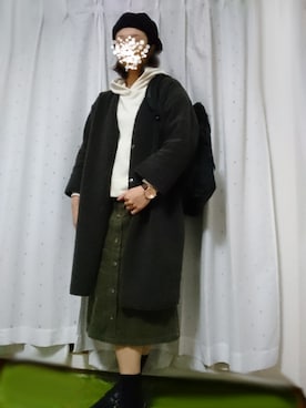 「AMERICAN HOLIC（アメリカンホリック）のパーカー（パーカー、ホワイト系）」を使った、しーさん（レディース・167cm）の冬コーディネート