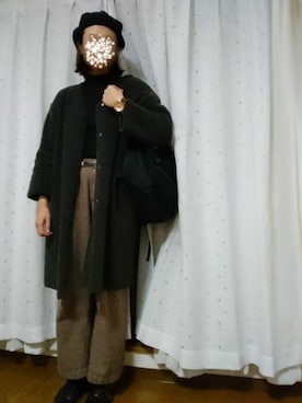 「niko and...（ニコアンド）のコーデュロイ ベレー帽（ハンチング/ベレー帽、ブラック系）」を使った、しーさん（レディース・167cm）の冬コーディネート