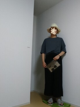「AMERICAN HOLIC（アメリカンホリック）の五分袖Tシャツ（Tシャツ/カットソー、グレー系）」を使った、しーさん（レディース・167cm）の夏コーディネート