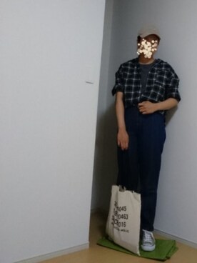 「AMERICAN HOLIC（アメリカンホリック）の五分袖Tシャツ（Tシャツ/カットソー、グレー系）」を使った、しーさん（レディース・167cm）の夏コーディネート