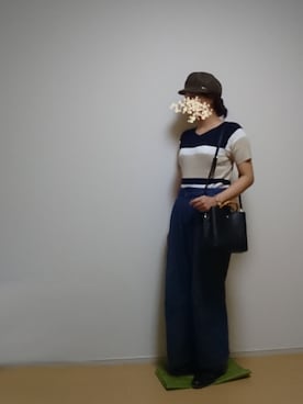 「AMERICAN HOLIC（アメリカンホリック）の3色ボーダーリブニット（ニット/セーター、その他）」を使った、しーさん（レディース・167cm）の秋コーディネート