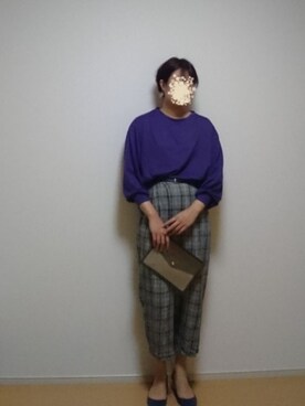 「AMERICAN HOLIC（アメリカンホリック）のカットプルオーバー（Tシャツ/カットソー、パープル系）」を使った、しーさん（レディース・167cm）の秋コーディネート