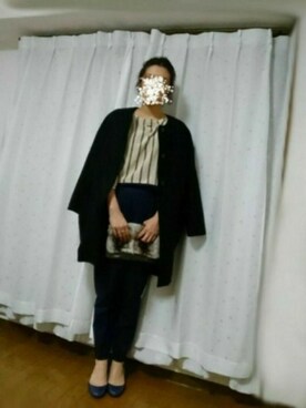 「雑貨屋(INOBUN+リメイク)のコットンパールリング（リング、グレー系）」を使った、しーさん（レディース・167cm）の冬コーディネート