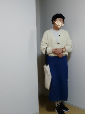 「niko and...（ニコアンド）のコーデュロイ ベレー帽（ハンチング/ベレー帽、ブラック系）」を使った、しーさん（レディース・167cm）の秋コーディネート