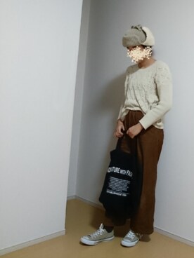 「非売品のロゴトートバッグ（トートバッグ、ブラック系）」を使った、しーさん（レディース・167cm）の秋コーディネート